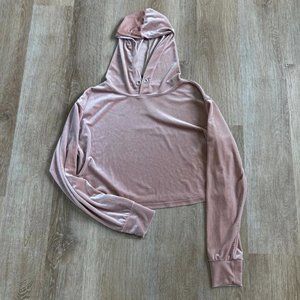 Lord & Taylor Design Lab rose pink velvet cropped hoodie